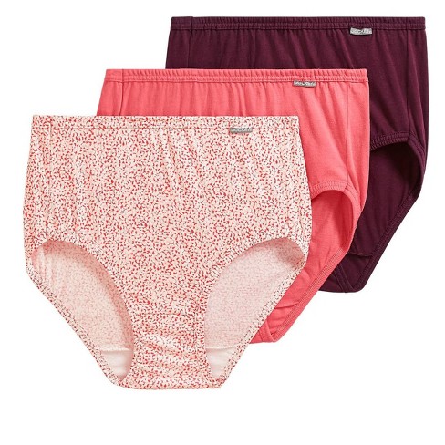 Jockey Womens Plus Size Elance Brief 3 Pack Underwear Briefs 100% cotton 8  Apple Blossom/Rice Flower/Black Currant