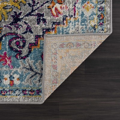Medium Gray and Multicolor Synthetic Rectangular Area Rug