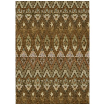 Brown Beige And Artichoke Green Southwestern Washable Indoor Outdoor Area Rug