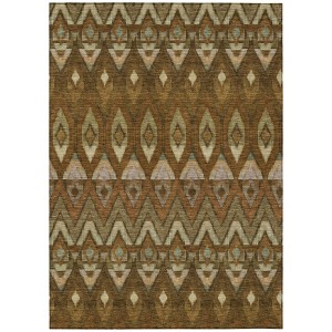 Brown Beige And Artichoke Green Southwestern Washable Indoor Outdoor Area Rug - 1 of 4