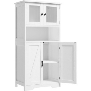 White Wooden Freestanding Storage Cabinet with Frosted Glass Doors & Adjustable Shelves, Floor Linen Cupboard for Bathroom, Kitchen, Living Room - 1 of 4