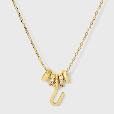 14K Gold Dipped Cubic Zirconia Rondelle Initial Necklace - A New Day™ Gold