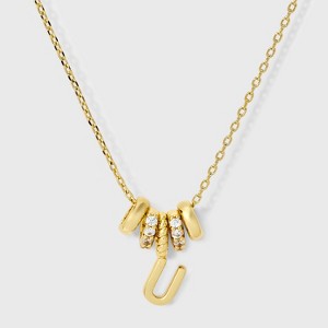 14K Gold Dipped Cubic Zirconia Rondelle Initial Necklace - A New Day™ Gold - 1 of 4