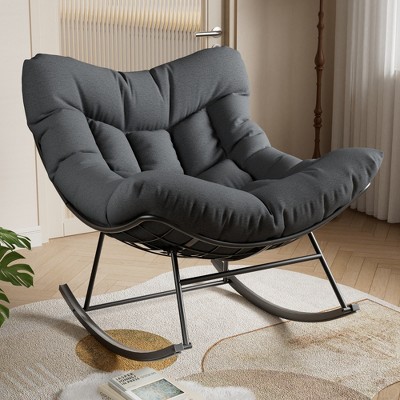 Outdoor Patio Rocking Chair, Modern Metal Lounge Rocker with Thick 5'' Cushion, 400lbs Capacity for Balcony, Backyard, Porch & Bedroom