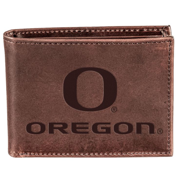 Evergreen NCAA Oregon Ducks Brown Leather Bifold Wallet Officially Licensed with Gift Box, 1 of 2