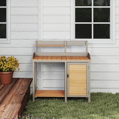 VYNXARIA Outdoor Potting Bench ¨C Durable Wooden Workstation with Cabinet for Garden Supplies!