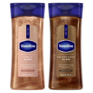 Vaseline Glazed & Glisten Vanilla Cocoa Shimmering Gel Body Oil 6.8 fl oz Sunlit Glow + Golden Hour Glow - 1 of 4