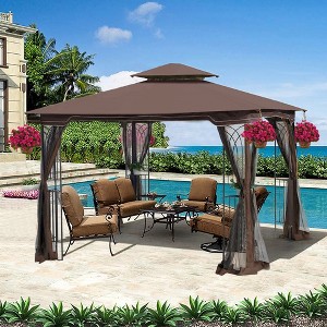 Sevobal Patio Umbrellas Outdoor Patio Gazebo Canopy Tent With Ventilated Double Roof And Mosquito Net, Suitable For Lawn, Brown, 117"*117"*108.7" - 1 of 4