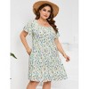 Clearlove Plus Size Dress Women's Plus Size Floral V-Neck Dress Short Sleeve Knee Length A-line Mini Dresses - 3 of 4