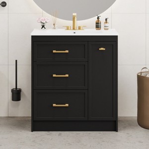 Whisen 30 in. Bathroom Storage Cabinet Bathroom Vanity with Ceramic Sink and Three Drawers - 1 of 4