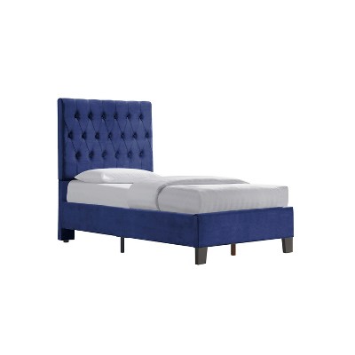 Wallace & Bay Dalton Twin Velvet Upholstered Bed Headboard and Footboard for Low Profile Box Spring or Foundation, Cobalt