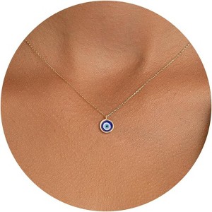 14K Gold Plated Charm Necklace for Women, Assorted Beach & Nature Themed Pendants Gold-Round Evil Eye - 1 of 4