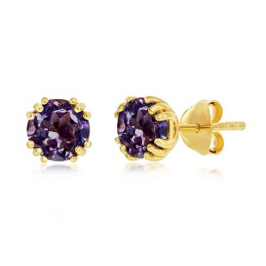 Simona Sterling Silver 'October Birthstone' 6mm Round Gem, Gold Plated Stud Earrings- Pink Amethyst (2cttw) - Pink - 1 of 2