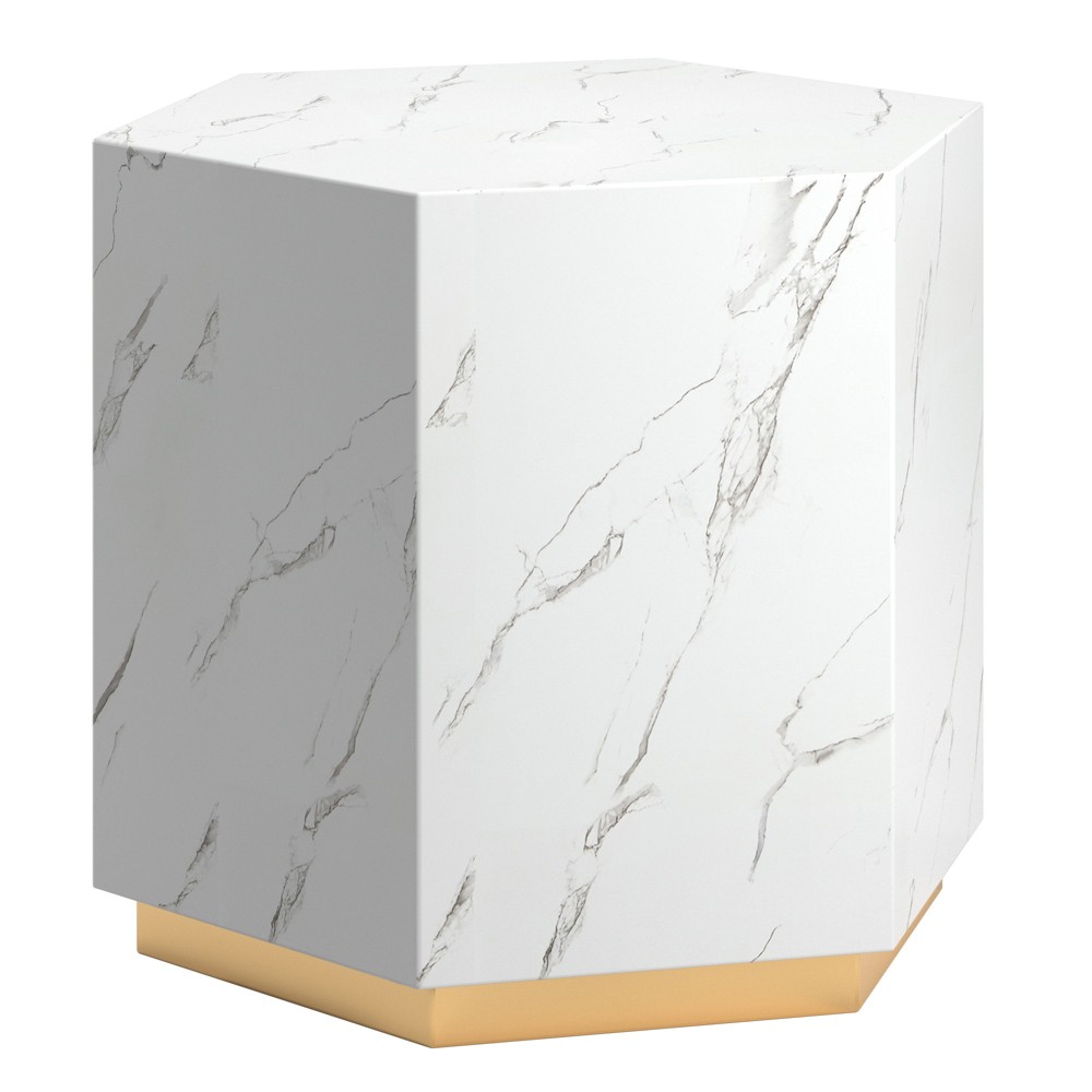 Photos - Dining Table Devoe Faux Marble Hexagon End Table White - Inspire Q