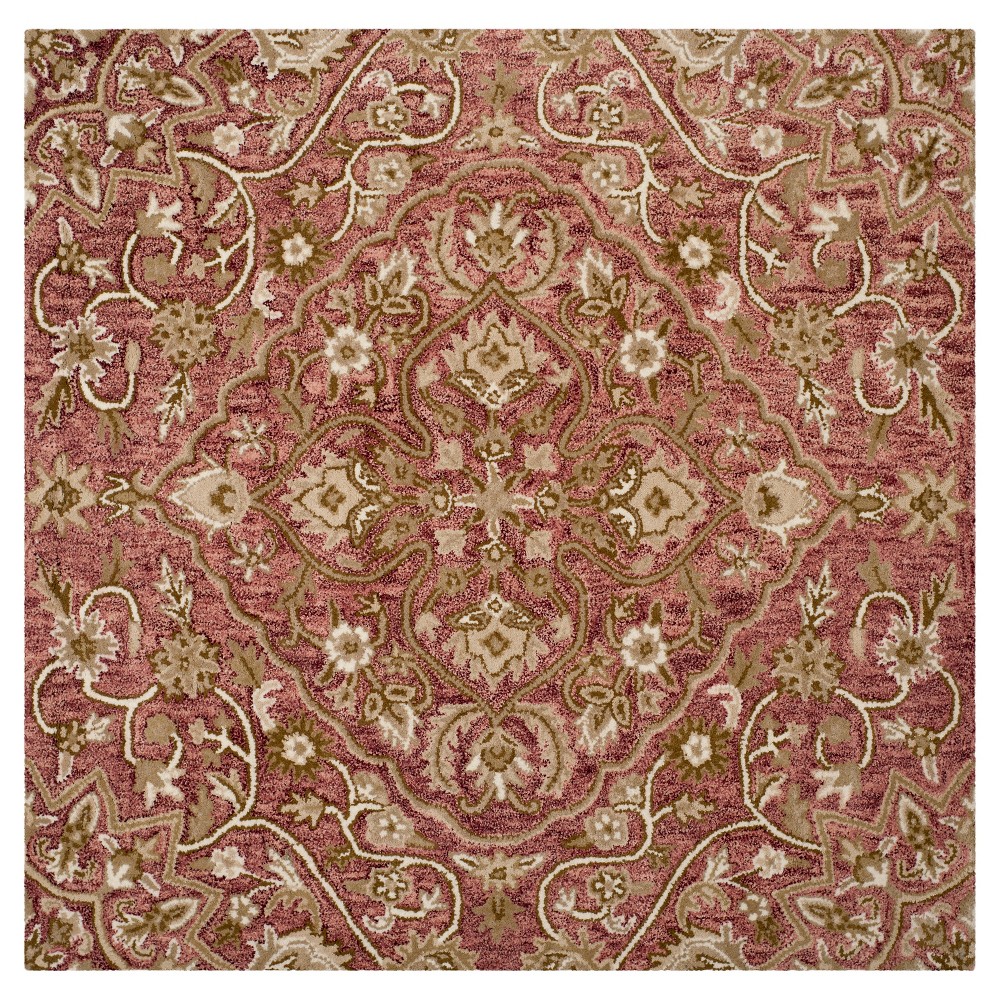 Rose/Taupe Botanical Tufted Square Area Rug - (5'X5') - Safavieh