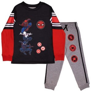 Marvel Superheroes Avengers and Spider-Man Little Boys Active Long Sleeve T-Shirt and Football Pants Set - Black, 5-6 - 1 of 4