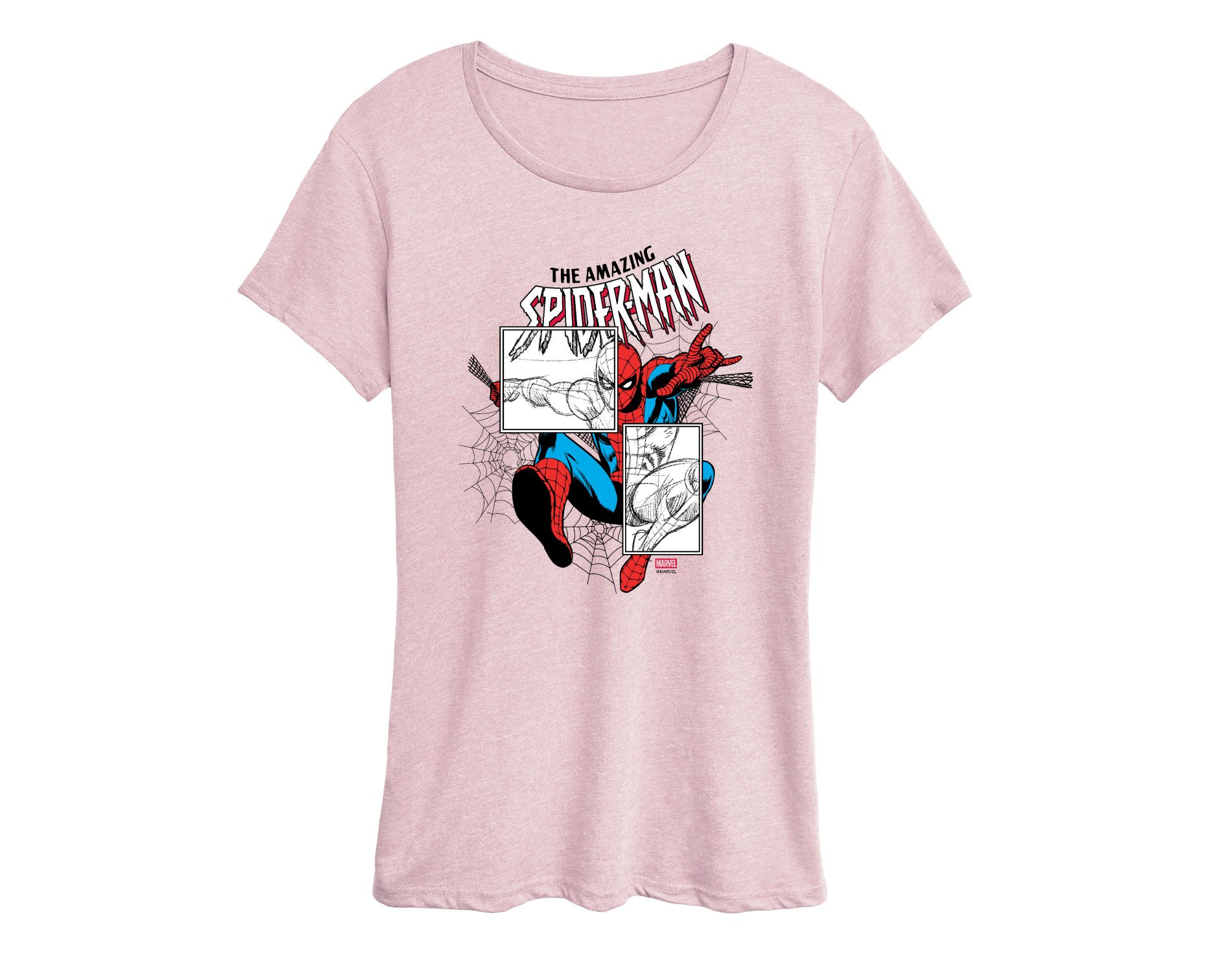 Women's Marvel Spiderman Sketch Blocks Short Sleeve Graphic T-Shirt - Heather Pink - 4X