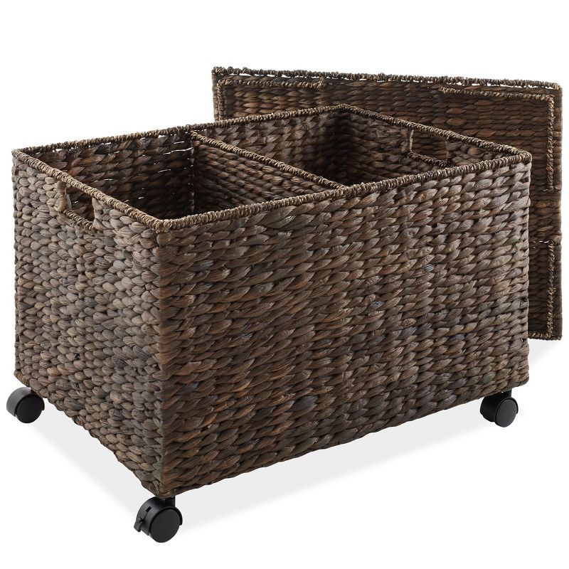 Casafield Rolling Storage Basket Cart with Lid and Wheels - Woven Water Hyacinth Divided Sorting Bin for Kitchen, Laundry, Pantry, Garage, 1 of 8