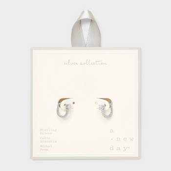 Sterling Silver CZ Huggie Hoop Earrings - A New Day™ Silver