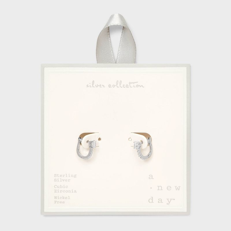 Sterling Silver CZ Huggie Hoop Earrings - A New Day&#8482; Silver, 1 of 5