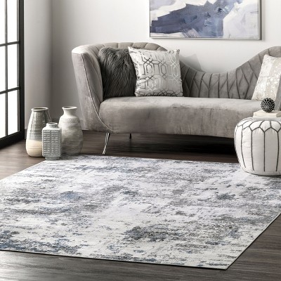 Reversible Abstract Gray Synthetic 4' x 6' Easy-Care Area Rug