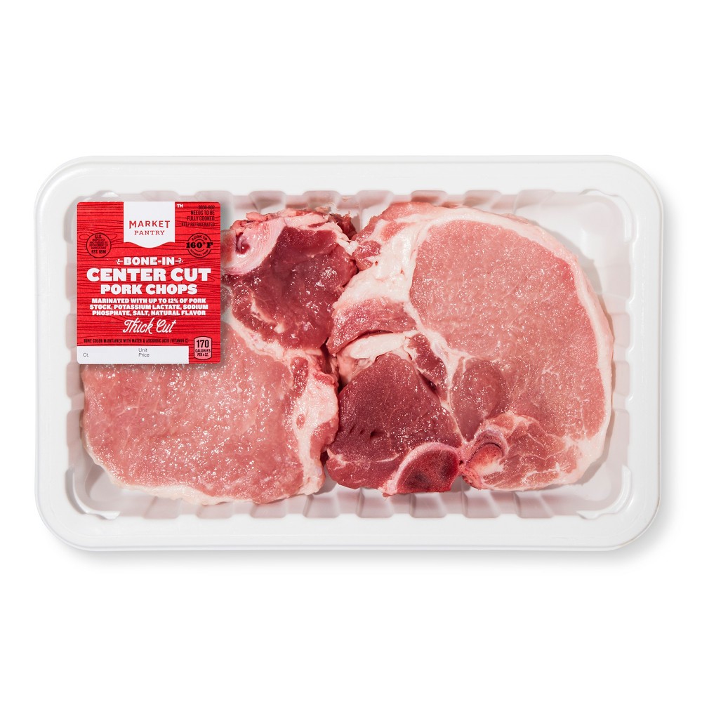 Bone-in Center Cut Pork Chops - 1.13-2.19lbs - price per lb - Market Pantry