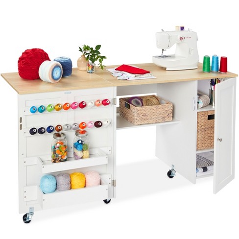 Comet Hobby/office/sewing Desk With Fold Down Top, Height Adjustable  Platform, Bottom Storage Shelf And Drawer Black/white - Sew Ready : Target