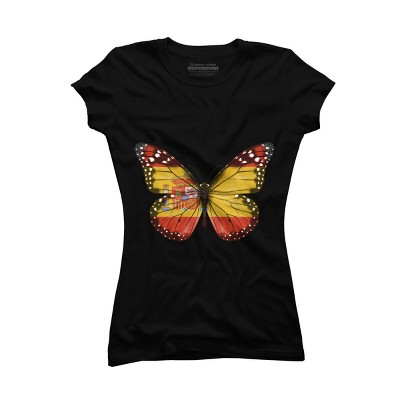 Junior's Design By Humans Butterfly Flag Of Spain By GiftsIdeas T-Shirt