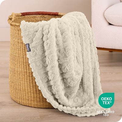 Oyster Cable Knit Faux Shearling Sherpa Throw Blanket