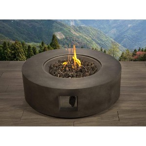 12" H Fibre Reinforced Concrete Round Outdoor Fire Pit Table with Hidden Tank Compartment - 1 of 4