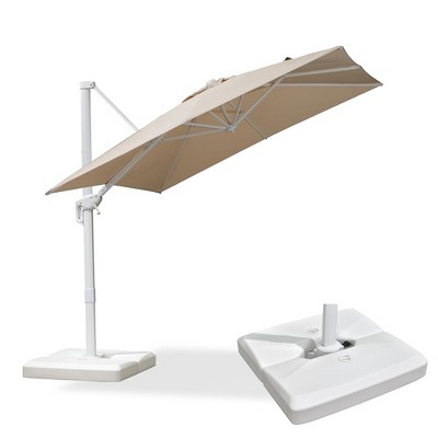 PURPLE LEAF Patio Umbrella White Cantilever Offset Umbrella Square Outdoor Umbrella with 360-degree Rotation for Garden Deck Pool