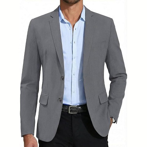 COOFANDY Mens Casual Blazer Slim Fit Suit Jacket Two Button Lightweight Sport Coat Grey L