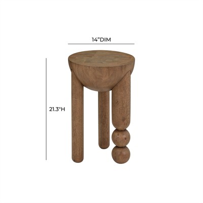 Cognac Brown Round Rubberwood Accent Table