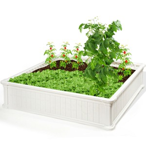 Costway 48.5'' Raised Garden Bed Square Plant Box Planter Flower Vegetable White - 1 of 4