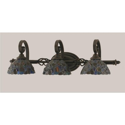 Toltec Lighting Elegante 3 - Light Vanity in  Dark Granite with 7" Blue Mosaic Art Glass Shade