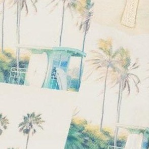 beige palm tree and teal