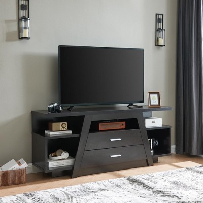 Chic Crate-60 Inch Media Console – Double Drawers w/ Multi-Tier Shelves, Modern Minimalist TV Stand , Tall Multi-Room Furniture