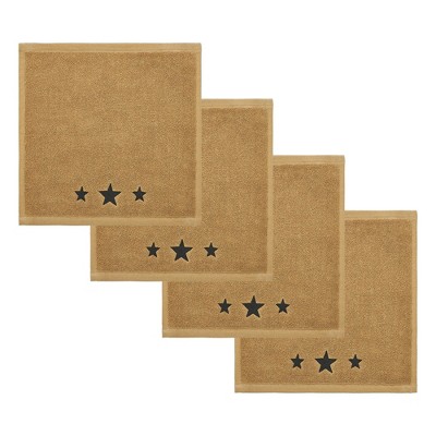Black Stars Tan Washcloth Set of 4 12x12 VHC Brands