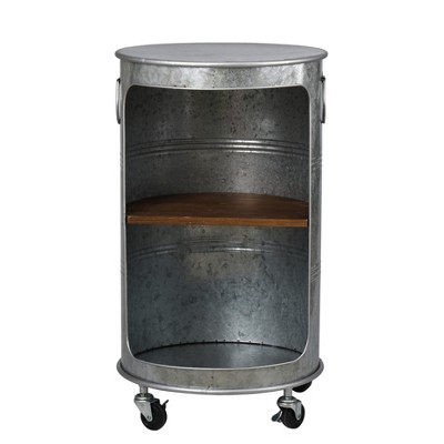 Round Galvanized Metal and Wood Industrial Side Table