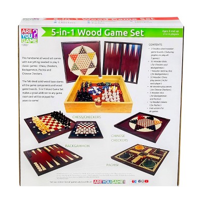Classic 5-in-1 Wood Game Set with Felt-lined Storage