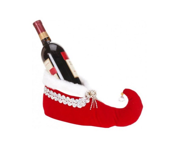 Mark Roberts Products Mark Roberts Collectible Red and Silver Queens Shoe Christmas Wine Bottle Holder #51-32038-SLV