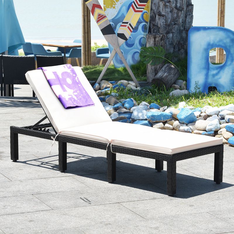 Costway Patio Rattan Lounge Chair Chaise Couch Cushioned Height Adjustable Pool Garden White, 2 of 12