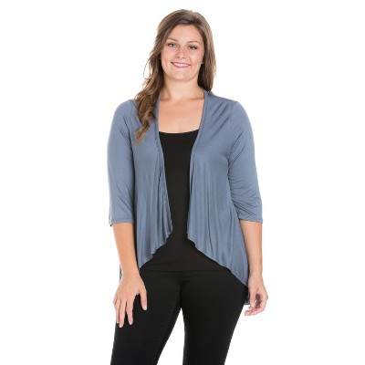 24seven Comfort Apparel Women's Plus Elbow Length Open Cardigan ...