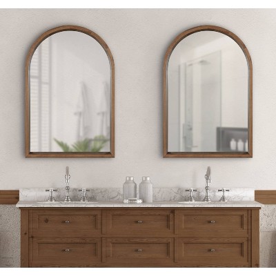 Rustic Poplar Wood 30" Arch Vanity Mirror in Natural Brown