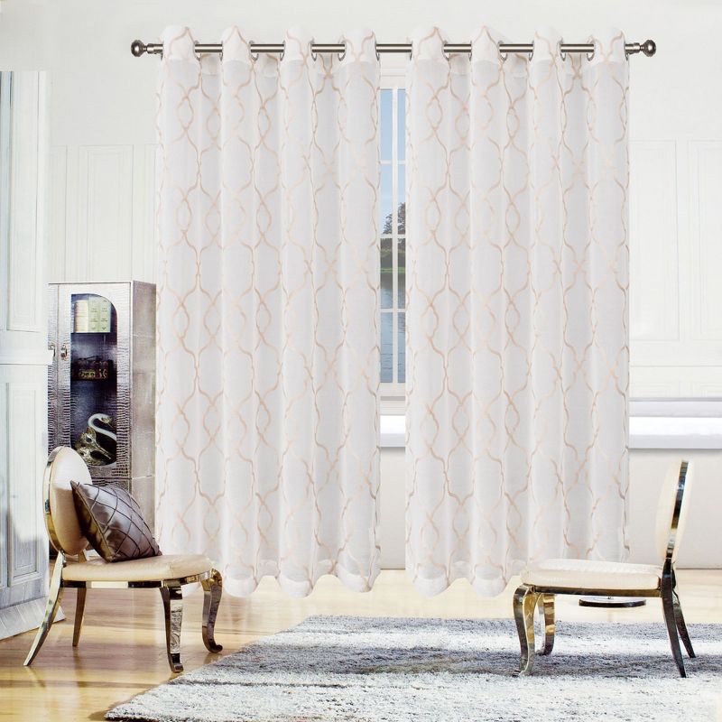 Sheer Geometric Lattice Curtain Set with 2 Panels and Rod Pockets by Blue Nile Mills, 1 of 7
