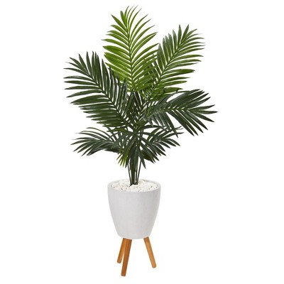 Nearly Natural 61-in Paradise Palm Artificial Tree in White Planter with Stand
