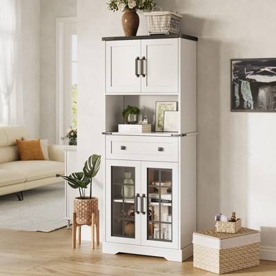 59.4" Tall Pantry Storage Cabinet with Adjustable Shelves, Storage Hutch, White