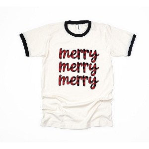 Simply Sage Market Women's Buffalo Plaid Merry Stacked Short Sleeve Ringer Tee - 1 of 4