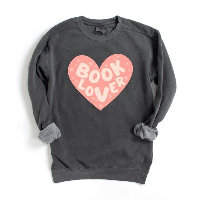 Simply Sage Market Women's Garment Dyed Graphic Sweatshirt Book Lover Heart - M - Pepper