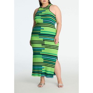 ELOQUII Women's Plus Size Mixed Stripe Ribbed Dress - 1 of 3